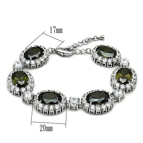 LO2358 - Rhodium Brass Bracelet with AAA Grade CZ  in Olivine color-2