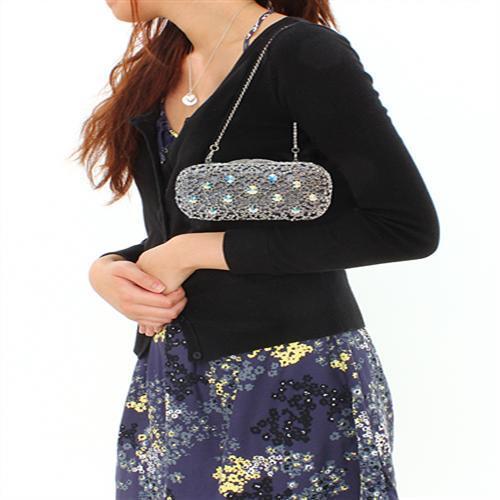 LO2364 - Imitation Rhodium White Metal Clutch with Top Grade Crystal  in White-3