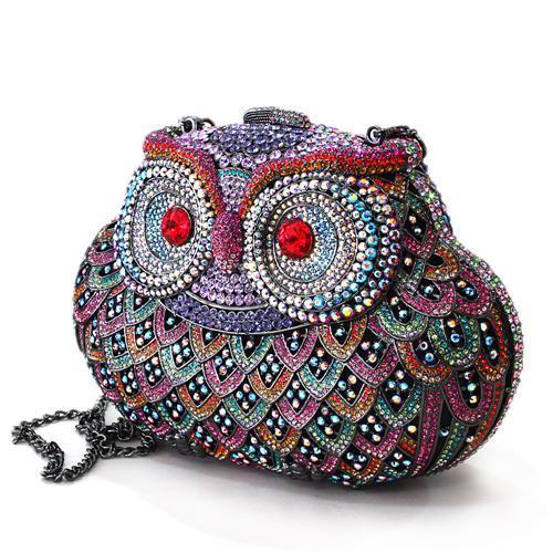 LO2368 - Ruthenium White Metal Clutch with Top Grade Crystal  in Multi Color-1