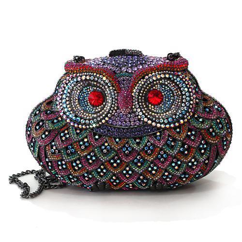 LO2368 - Ruthenium White Metal Clutch with Top Grade Crystal  in Multi Color-0