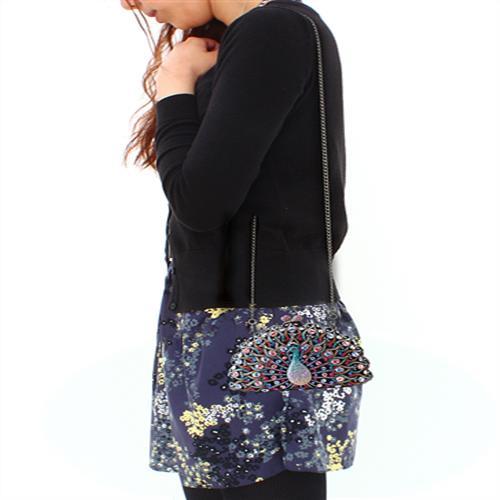 LO2370 - Ruthenium White Metal Clutch with Top Grade Crystal  in Multi Color-4