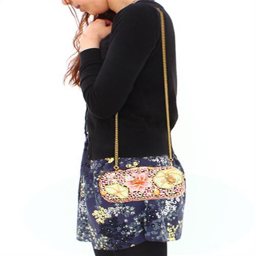 LO2375 - Ancientry Gold White Metal Clutch with Top Grade Crystal  in Multi Color-4