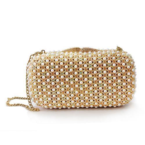 LO2377 - Gold White Metal Clutch with Top Grade Crystal  in Multi Color-0