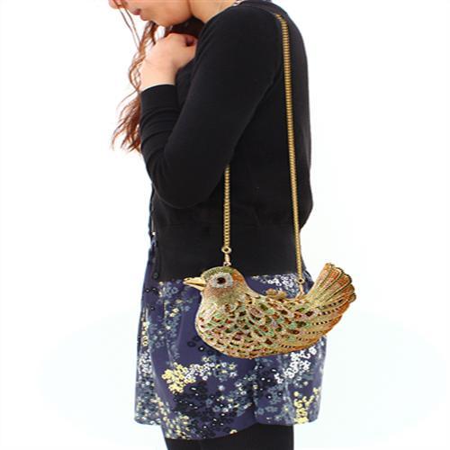 LO2378 - Gold White Metal Clutch with Top Grade Crystal  in Multi Color-4