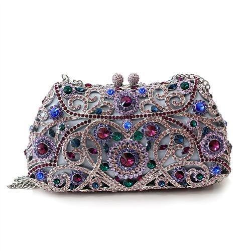 LO2379 - Imitation Rhodium White Metal Clutch with Top Grade Crystal  in Multi Color-0