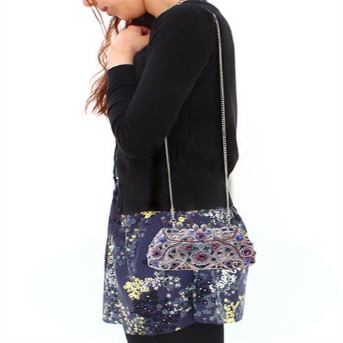 LO2379 - Imitation Rhodium White Metal Clutch with Top Grade Crystal  in Multi Color-4