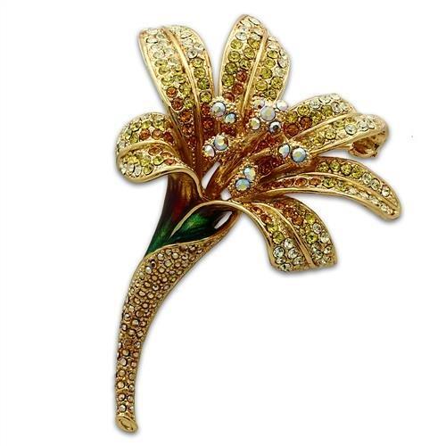 LO2390 - Gold White Metal Brooches with Top Grade Crystal  in Multi Color-0