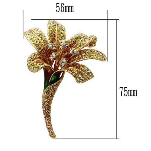 LO2390 - Gold White Metal Brooches with Top Grade Crystal  in Multi Color-1