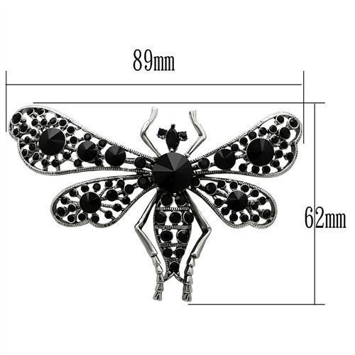 LO2391 - Imitation Rhodium White Metal Brooches with Top Grade Crystal  in Jet-1