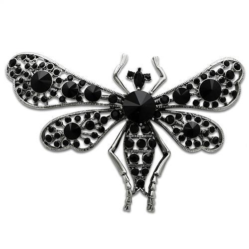 LO2391 - Imitation Rhodium White Metal Brooches with Top Grade Crystal  in Jet-0