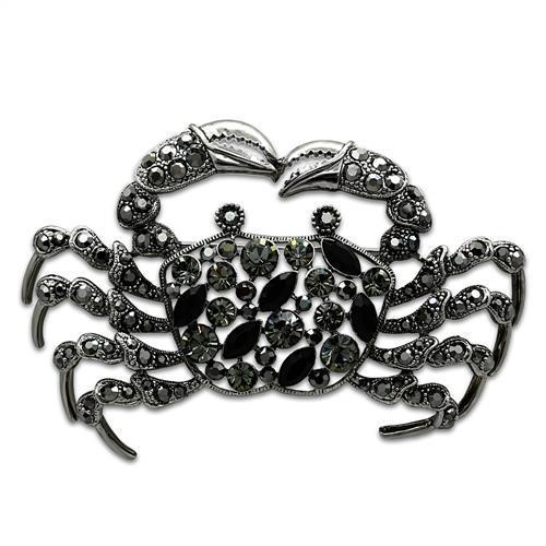 LO2392 - Imitation Rhodium White Metal Brooches with Top Grade Crystal  in Jet-0