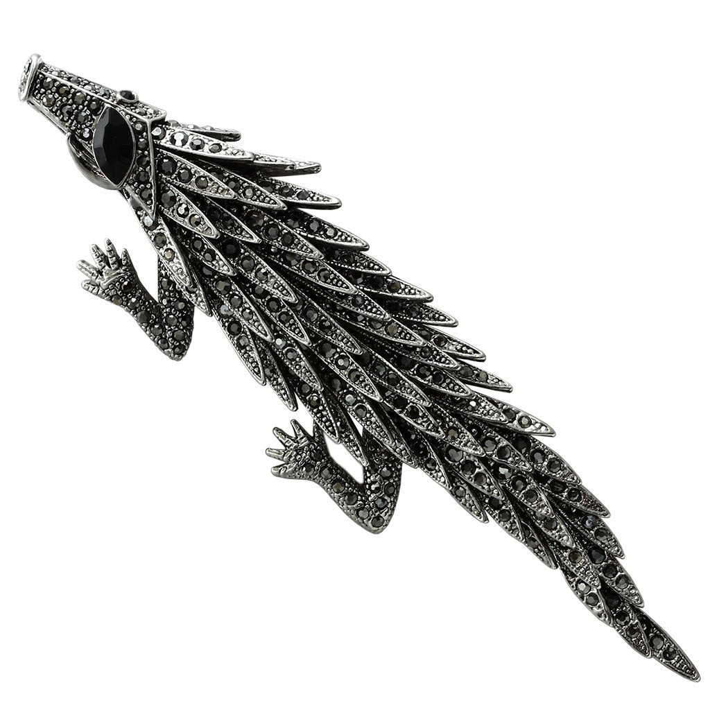 LO2394 - Imitation Rhodium White Metal Brooches with Top Grade Crystal  in Jet-0