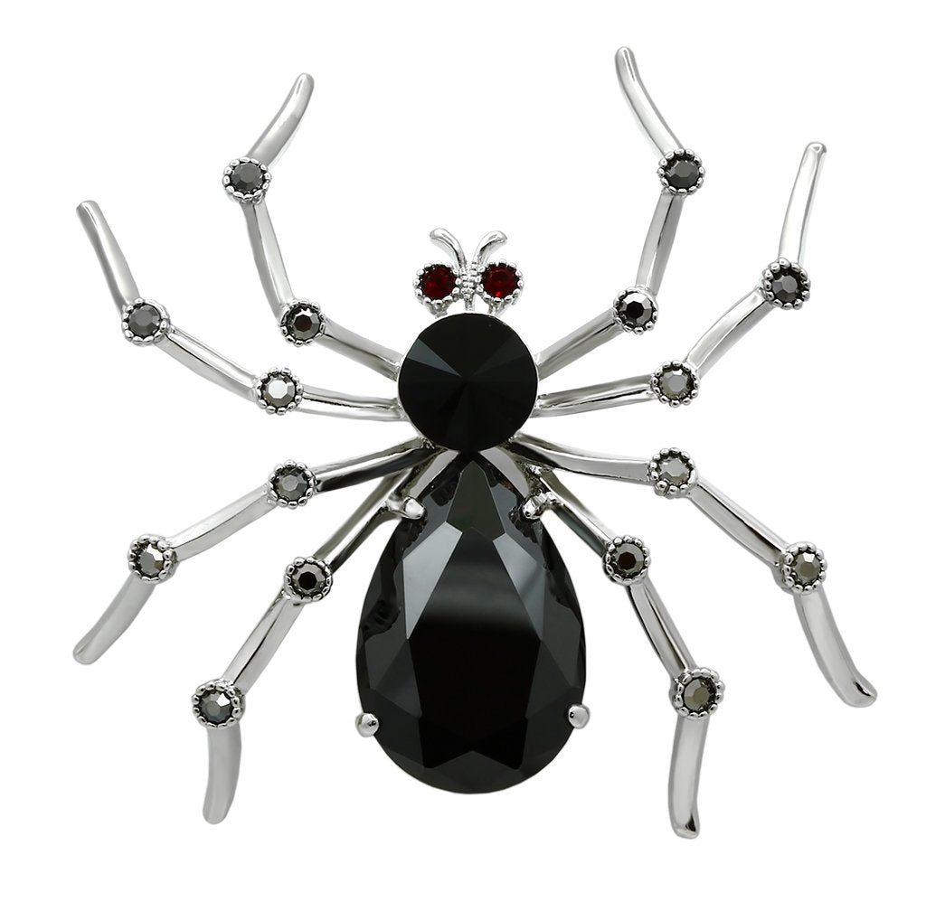 LO2397 - Imitation Rhodium White Metal Brooches with AAA Grade CZ  in Jet-0