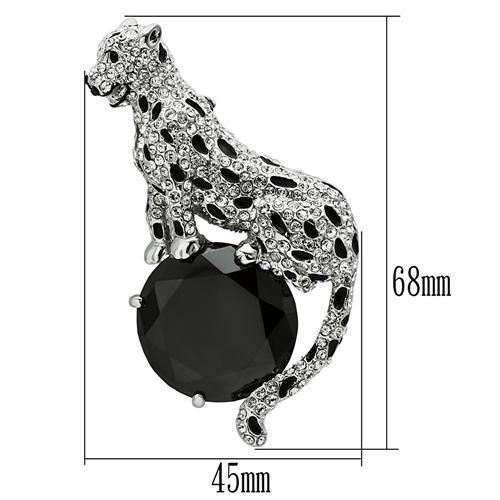 LO2398 - Imitation Rhodium White Metal Brooches with AAA Grade CZ  in Jet-1