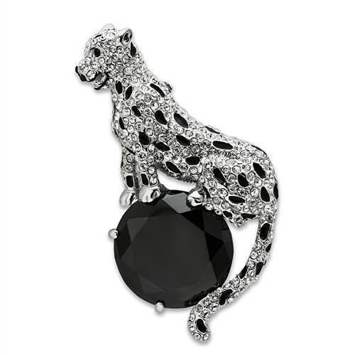 LO2398 - Imitation Rhodium White Metal Brooches with AAA Grade CZ  in Jet-0