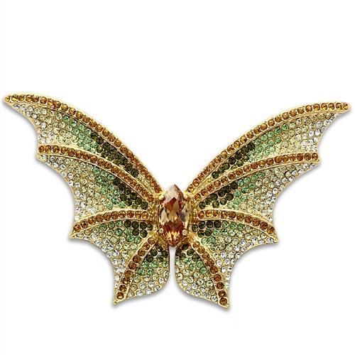 LO2400 - Gold White Metal Brooches with Top Grade Crystal  in Multi Color-0