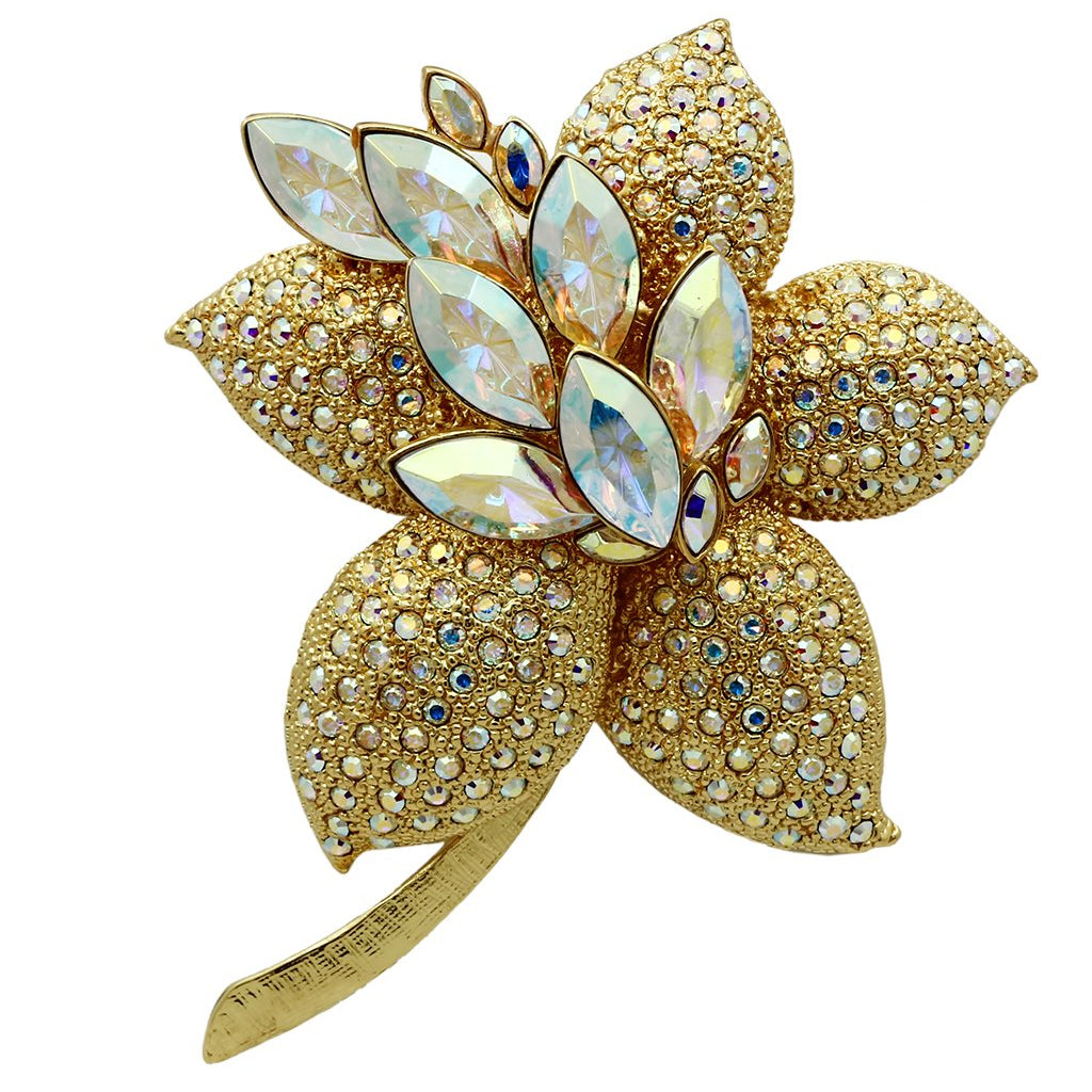 LO2402 - Gold White Metal Brooches with Top Grade Crystal  in Aurora Borealis (Rainbow Effect)-0