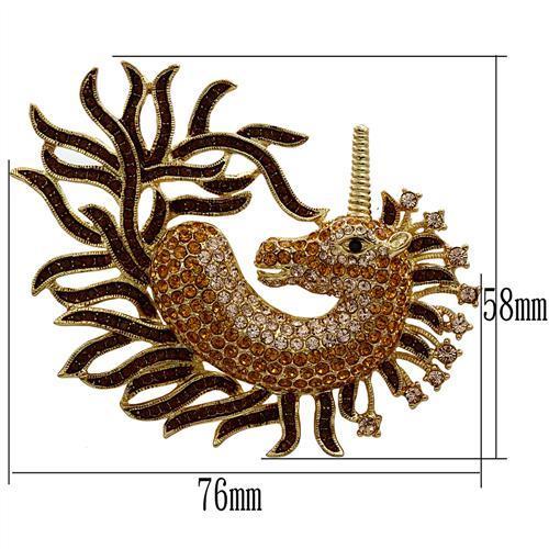 LO2405 - Gold White Metal Brooches with Top Grade Crystal  in Multi Color-1