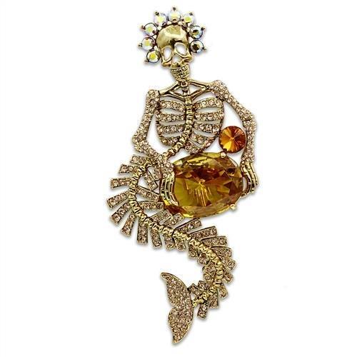 LO2411 - Gold White Metal Brooches with AAA Grade CZ  in Topaz-0