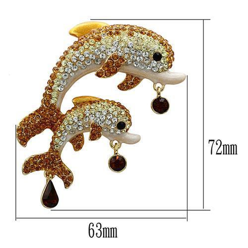 LO2413 - Gold White Metal Brooches with Top Grade Crystal  in Multi Color-1
