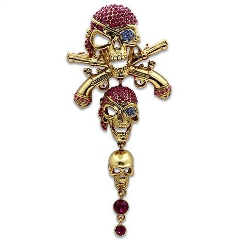 LO2416 - Gold White Metal Brooches with Top Grade Crystal  in Multi Color-0