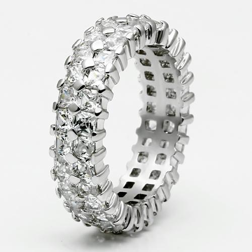LO2431 - Rhodium Brass Ring with AAA Grade CZ  in Clear-2
