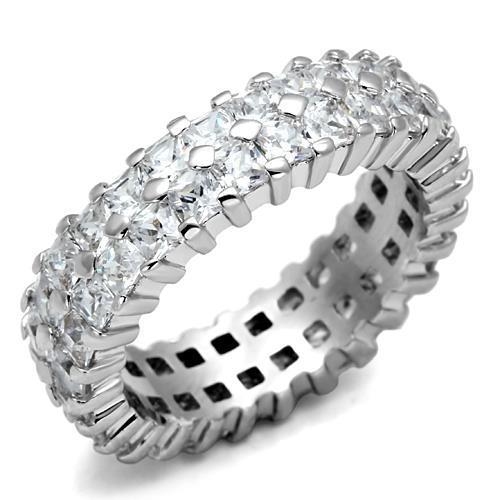 LO2431 - Rhodium Brass Ring with AAA Grade CZ  in Clear-0