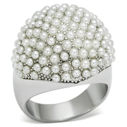 LO2433 - Rhodium Brass Ring with Synthetic Pearl in White-0