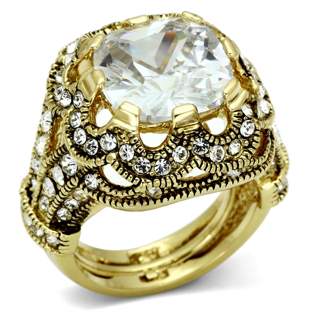 LO2444 - Gold Brass Ring with AAA Grade CZ  in Clear-0