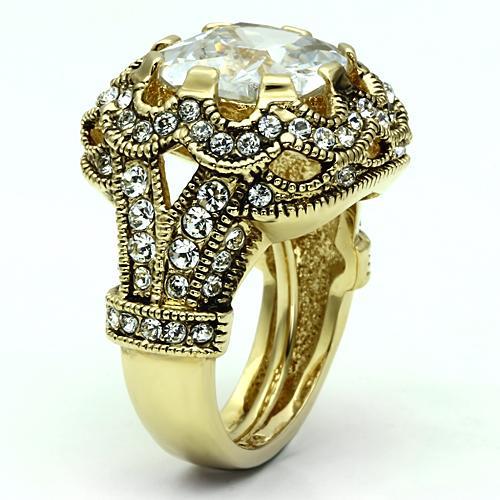 LO2444 - Gold Brass Ring with AAA Grade CZ  in Clear-2