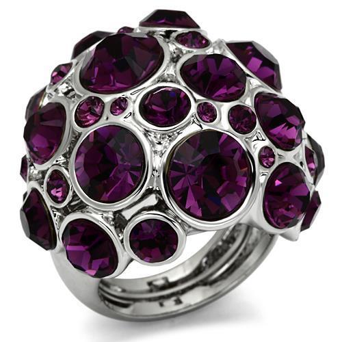 LO2462 - Rhodium Brass Ring with Top Grade Crystal  in Amethyst-0