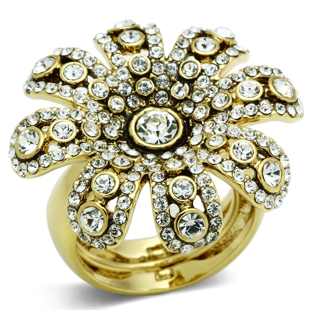 LO2465 - Gold Brass Ring with Top Grade Crystal  in Clear-0