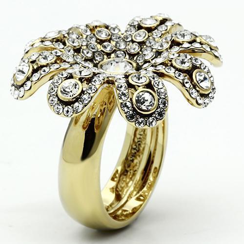 LO2465 - Gold Brass Ring with Top Grade Crystal  in Clear-2