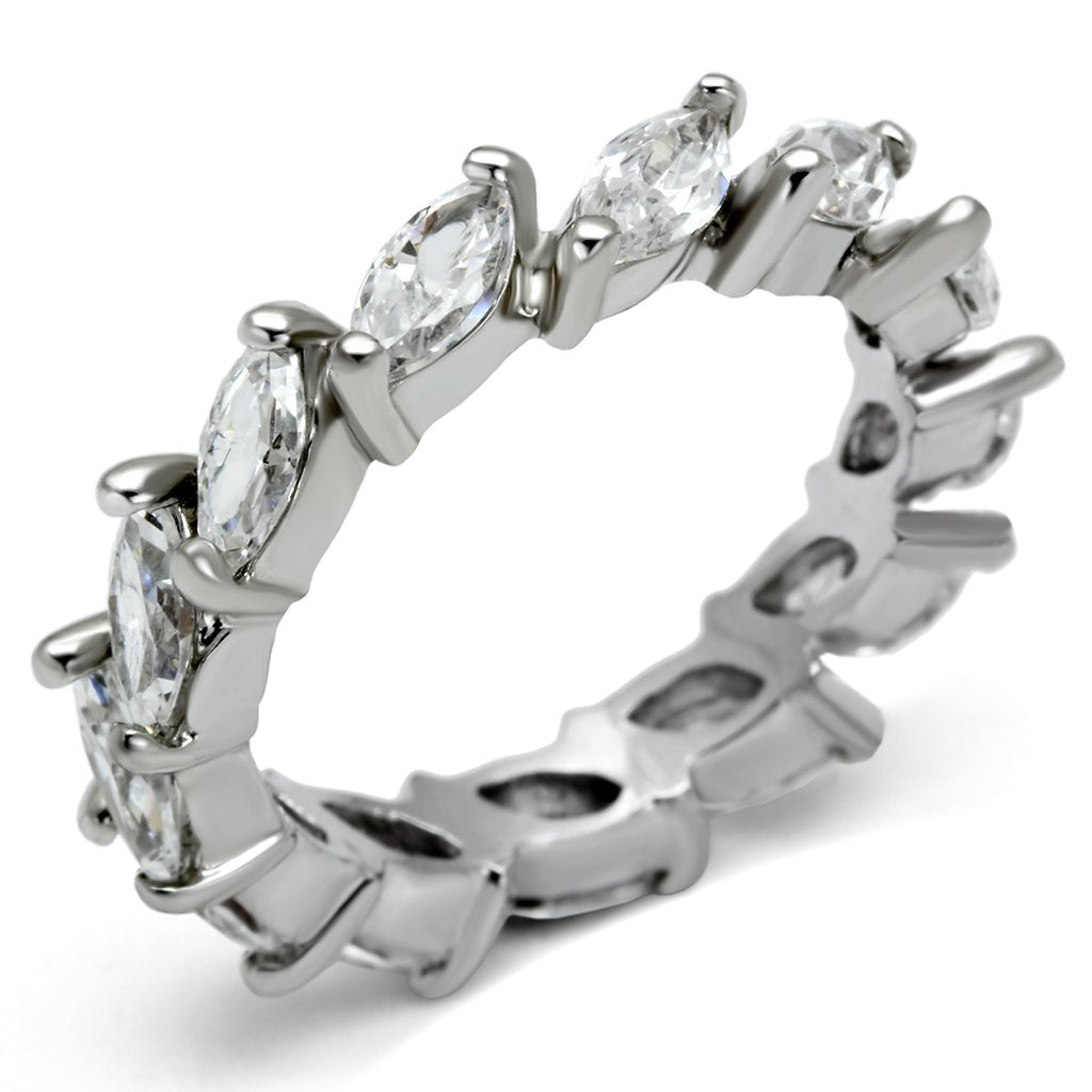 LO2469 - Rhodium Brass Ring with AAA Grade CZ  in Clear-0