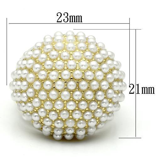 LO2471 - Gold Brass Ring with Synthetic Pearl in White-1