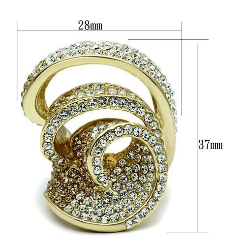 LO2472 - Gold Brass Ring with Top Grade Crystal  in Light Smoked-1