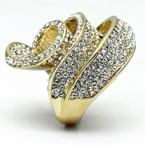 LO2472 - Gold Brass Ring with Top Grade Crystal  in Light Smoked-2
