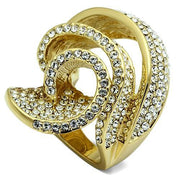 LO2472 - Gold Brass Ring with Top Grade Crystal  in Light Smoked-0