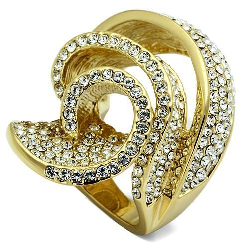 LO2472 - Gold Brass Ring with Top Grade Crystal  in Light Smoked-0