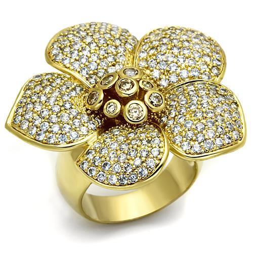 LO2484 - Gold Brass Ring with AAA Grade CZ  in Champagne-0