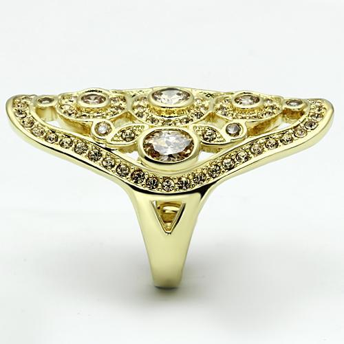 LO2496 - Gold Brass Ring with AAA Grade CZ  in Champagne-2