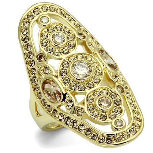 LO2496 - Gold Brass Ring with AAA Grade CZ  in Champagne-0