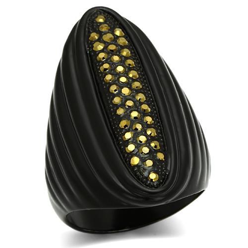 LO2499 - TIN Cobalt Black Brass Ring with Top Grade Crystal  in Light Smoked-0