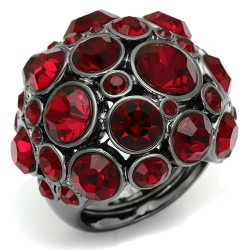LO2501 - Ruthenium Brass Ring with Top Grade Crystal  in Siam-0
