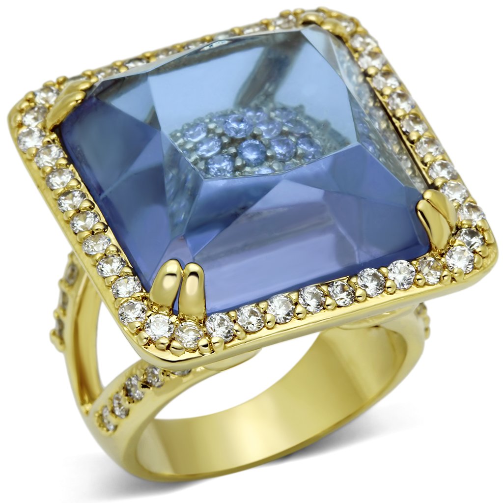 LO2511 - Gold Brass Ring with Synthetic Synthetic Glass in Light Amethyst-0