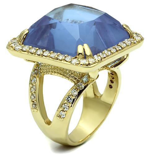 LO2511 - Gold Brass Ring with Synthetic Synthetic Glass in Light Amethyst-2