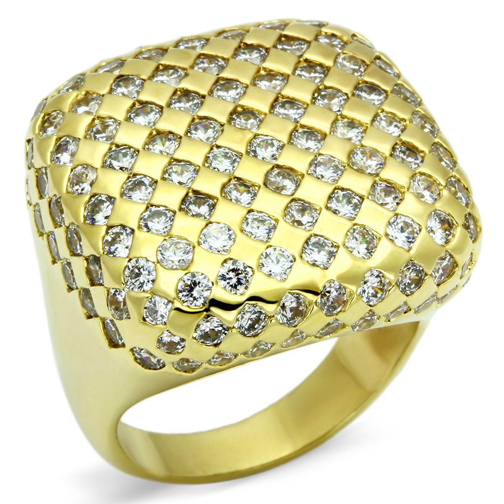 LO2516 - Gold Brass Ring with AAA Grade CZ  in Clear-0