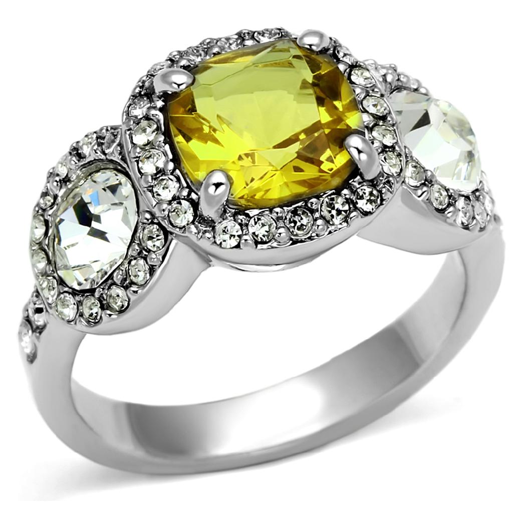 LO2517 - Rhodium Brass Ring with Synthetic Synthetic Glass in Topaz-0