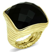 LO2519 - Gold Brass Ring with AAA Grade CZ  in Jet-0