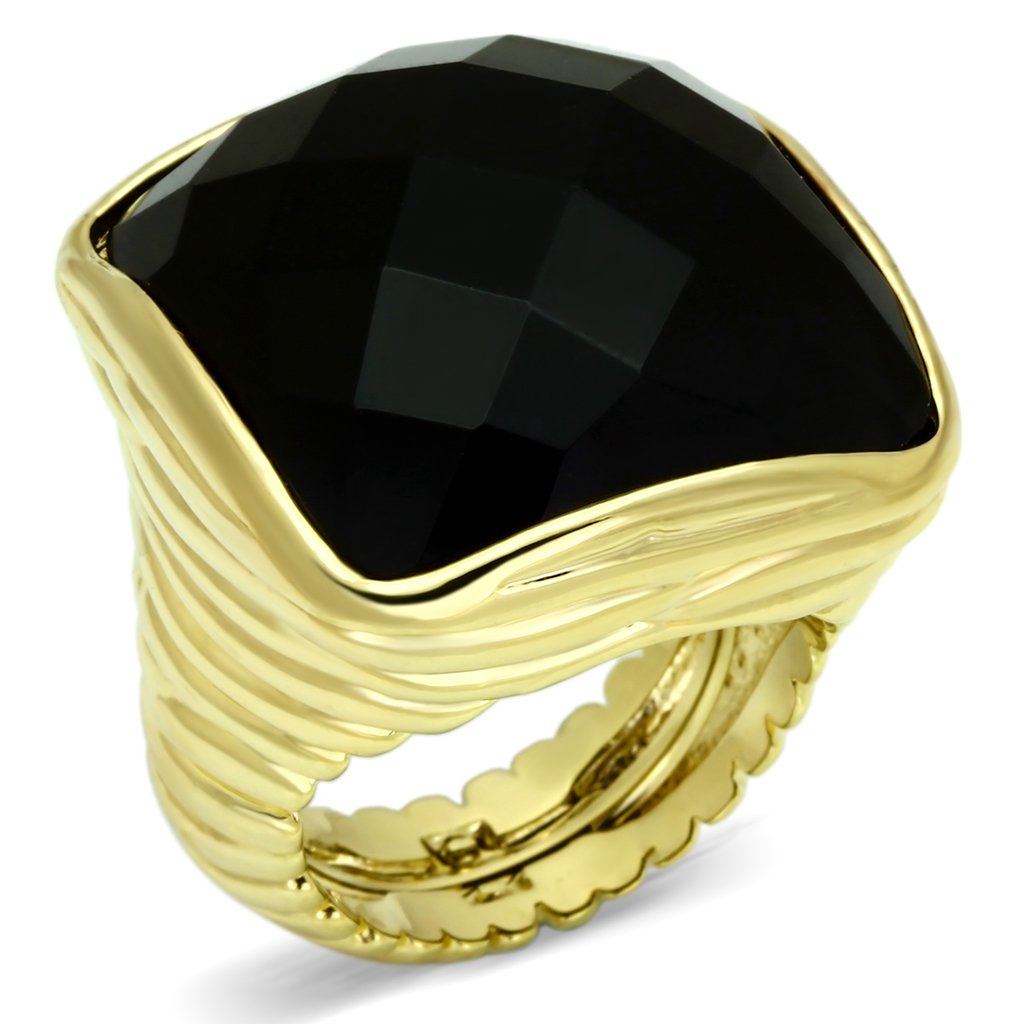 LO2519 - Gold Brass Ring with AAA Grade CZ  in Jet-0